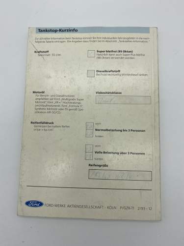 FORD Escort Bedienungsanleitung 2/1993